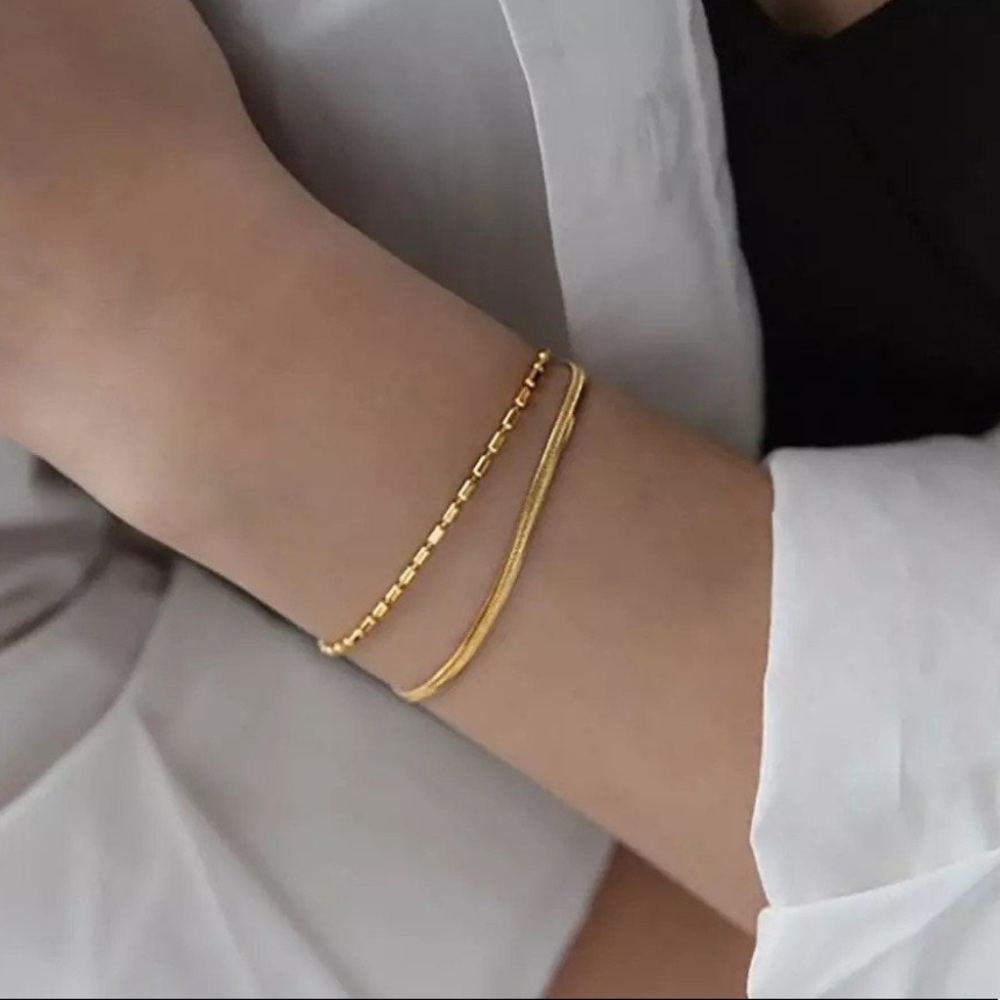 Waterproof gold plated double layer snake bone bracelet - Picture 1 of 4